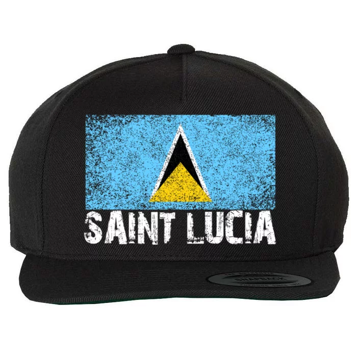 Distressed Saint Lucia Flag Gift Or Wool Snapback Cap