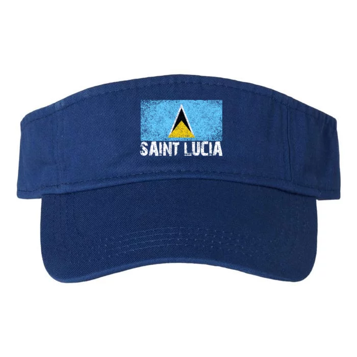 Distressed Saint Lucia Flag Gift Or Valucap Bio-Washed Visor