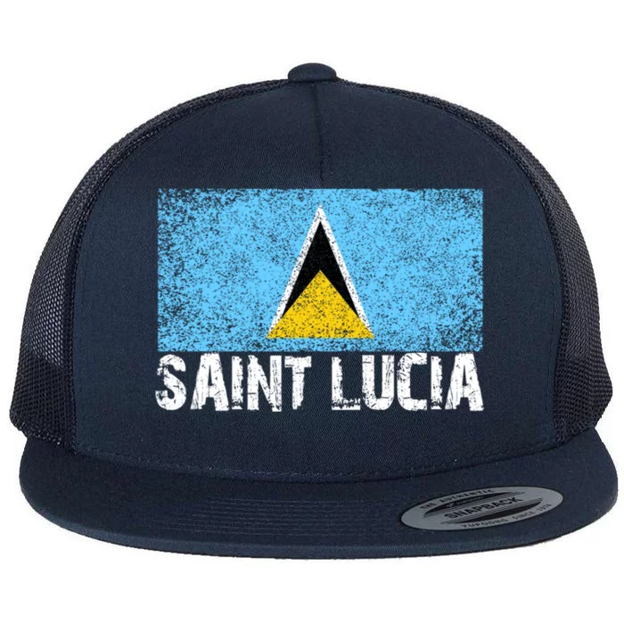 Distressed Saint Lucia Flag Gift Or Flat Bill Trucker Hat