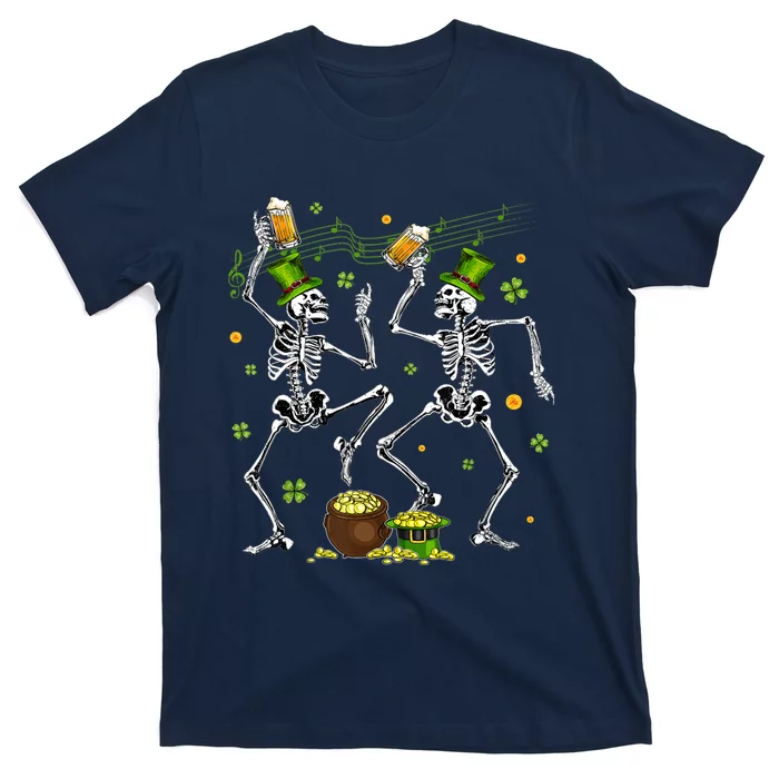 Dancing Skeletons Leprechaun Drinking Beer St Patrick's Day T-Shirt