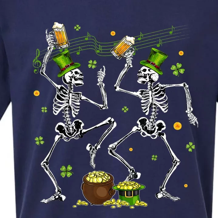 Dancing Skeletons Leprechaun Drinking Beer St Patrick's Day Sueded Cloud Jersey T-Shirt