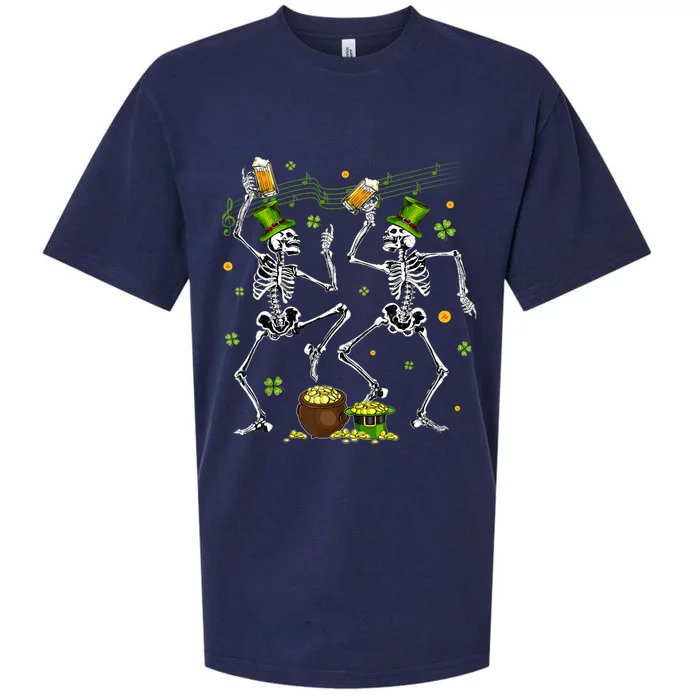 Dancing Skeletons Leprechaun Drinking Beer St Patrick's Day Sueded Cloud Jersey T-Shirt