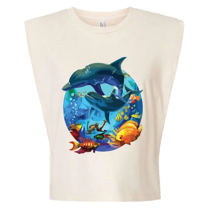 Dolphin Sea Life Save The Ocean Marine Biology Aquarium Garment-Dyed Women's Muscle Tee