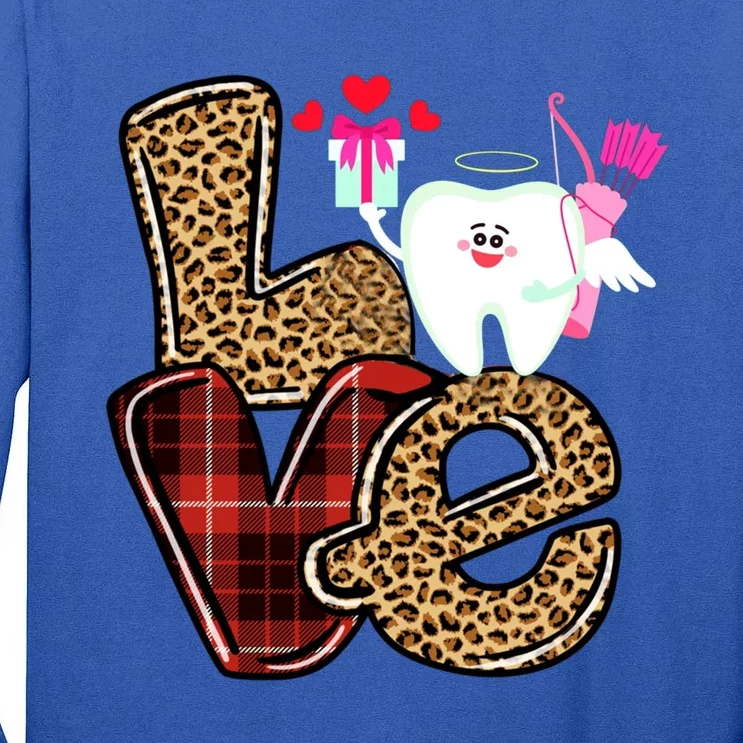 Dental Squad Leopard Tooth Love Dentist Hygienist Valentines Meaningful Gift Tall Long Sleeve T-Shirt