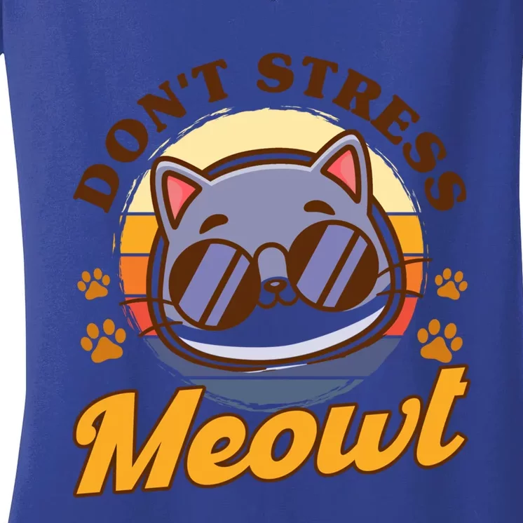 Dont Stress Meowt Cat Lover Sayings Kitten Quotes Funny Gift Women's V-Neck T-Shirt