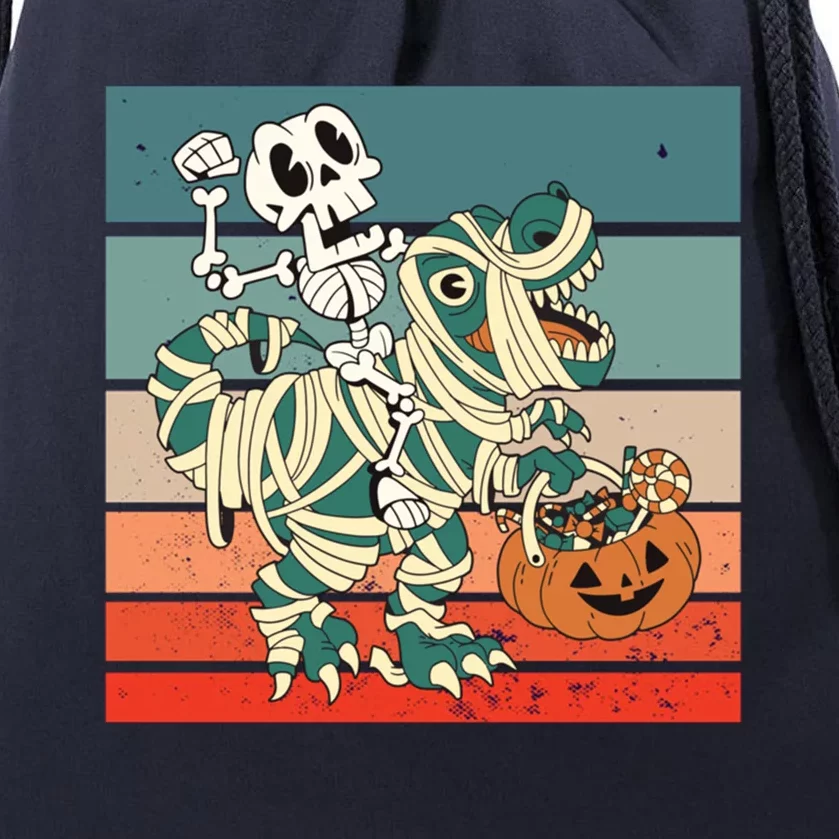 Dinosaur Skeleton Mummy Halloween Pumpkin Trick Or Treat Gift Drawstring Bag