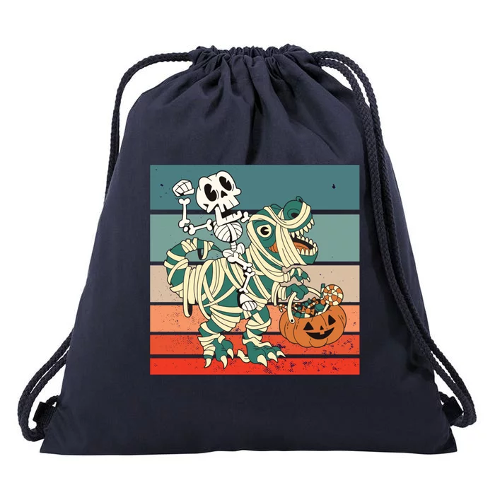 Dinosaur Skeleton Mummy Halloween Pumpkin Trick Or Treat Gift Drawstring Bag