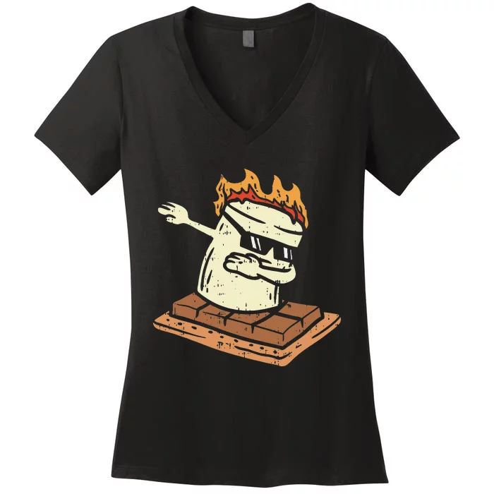 Dabbing Smore Marshmallow Cute Dab Dance Camping Camper Gift Women's V-Neck T-Shirt