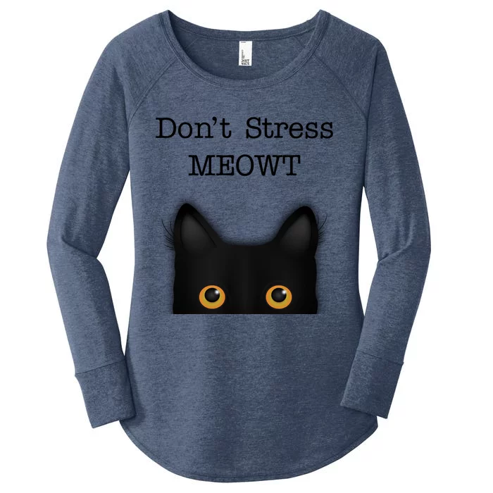 Dont Stress Meowt Funny Novelty Humor Cat Pun Cute Gift Women's Perfect Tri Tunic Long Sleeve Shirt