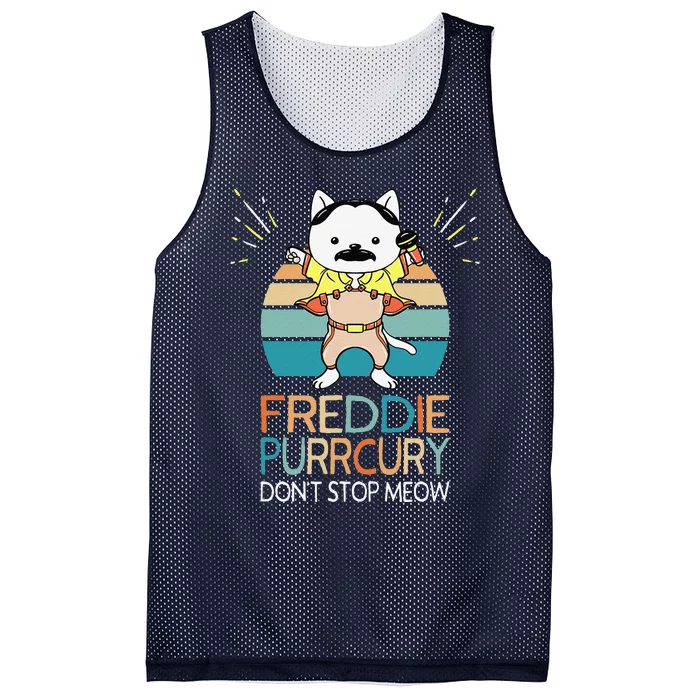 Dont Stop Meow Freddie Purrcury Funny Cat Music Pun Gift Mesh Reversible Basketball Jersey Tank