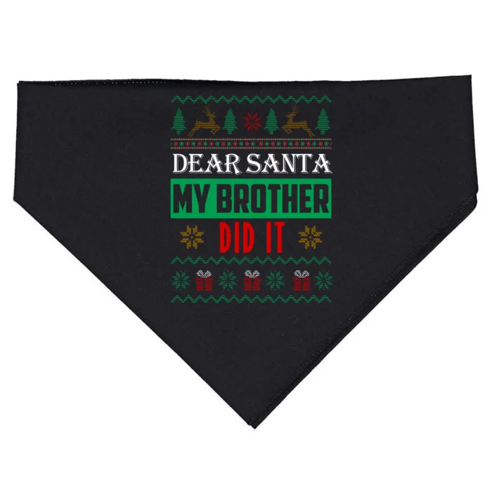 Dear Santa My Brother Did It Ugly Christmas USA-Made Doggie Bandana