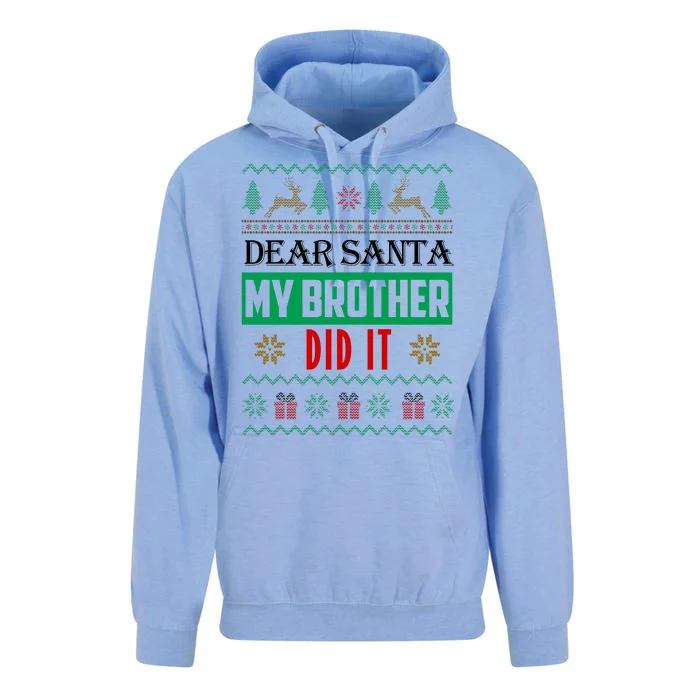 Dear Santa My Brother Did It Ugly Christmas Unisex Surf Hoodie