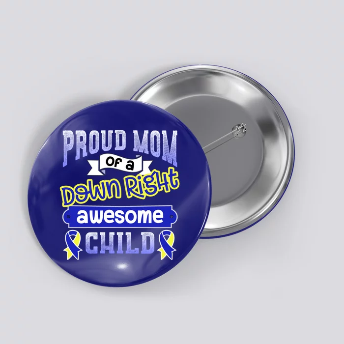 Down Syndrome Mom / Awesome Ribbon Graphic Blue Gift Button