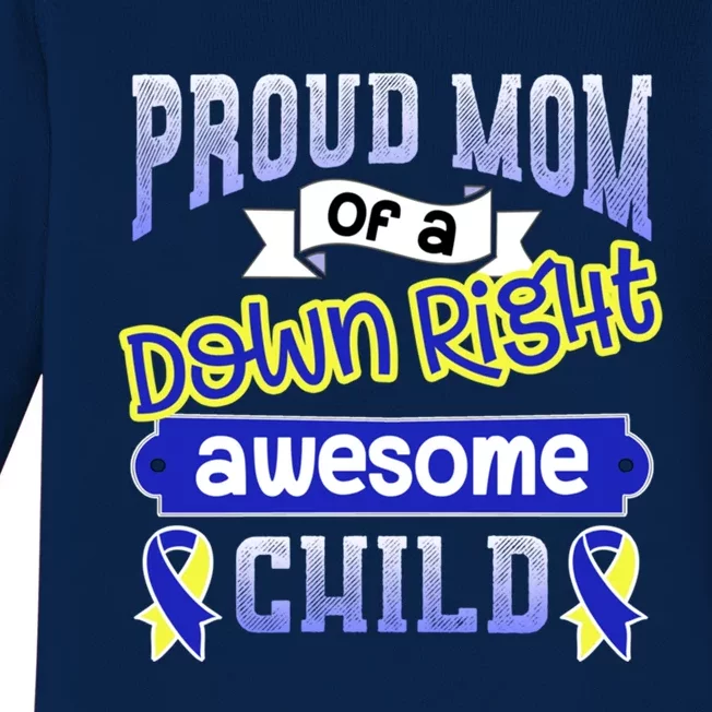 Down Syndrome Mom / Awesome Ribbon Graphic Blue Gift Baby Long Sleeve Bodysuit