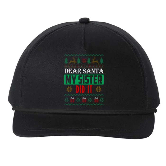 Dear Santa My Sister Did It Ugly Christmas Snapback Five-Panel Rope Hat