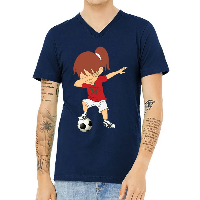 Dabbing Soccer Morocco Jersey Girls Moroccan Football V-Neck T-Shirt