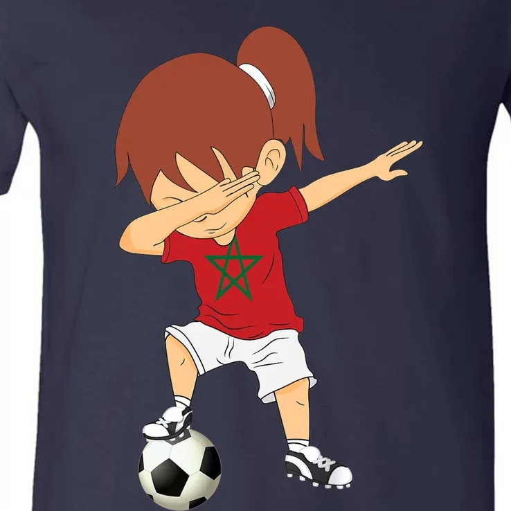 Dabbing Soccer Morocco Jersey Girls Moroccan Football V-Neck T-Shirt