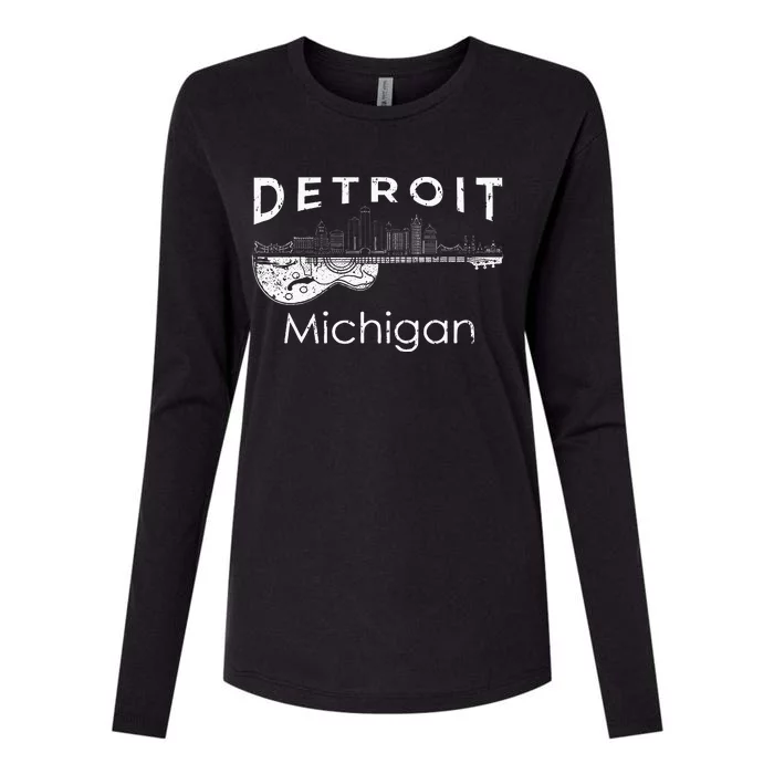 Detroit Souvenir Men Michigan Music Electric Guitar Womens Cotton Relaxed Long Sleeve T-Shirt