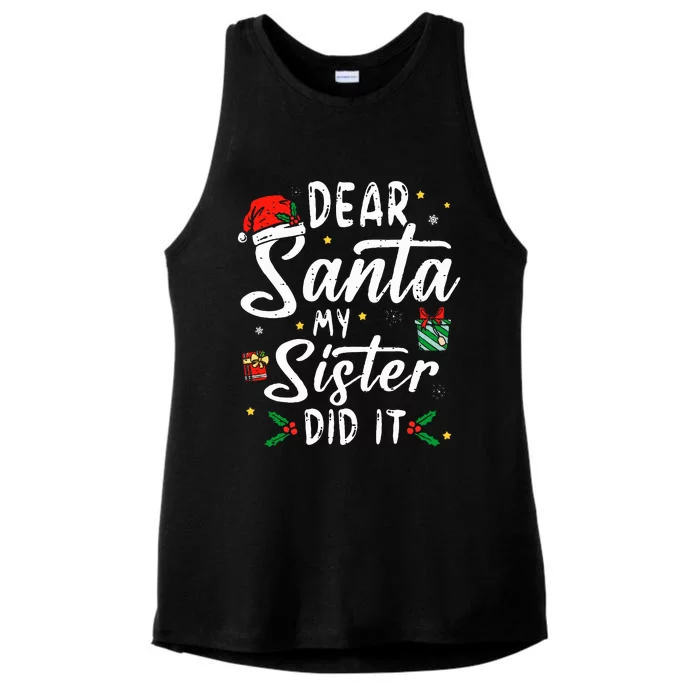 Dear Santa My Sister Did It Funny Christmas Ladies Tri-Blend Wicking Tank