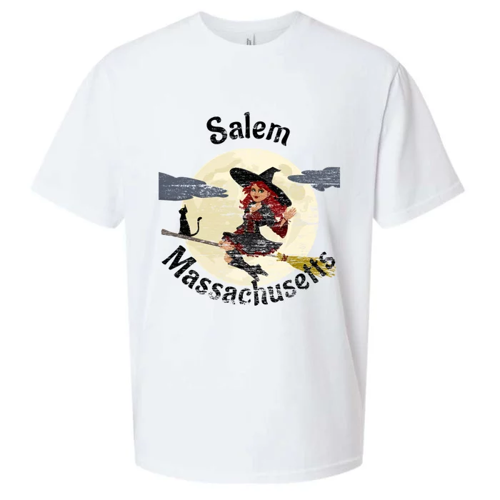 Distressed Salem Massachusetts Pretty Witch Black Cat Broom Cute Gift Sueded Cloud Jersey T-Shirt