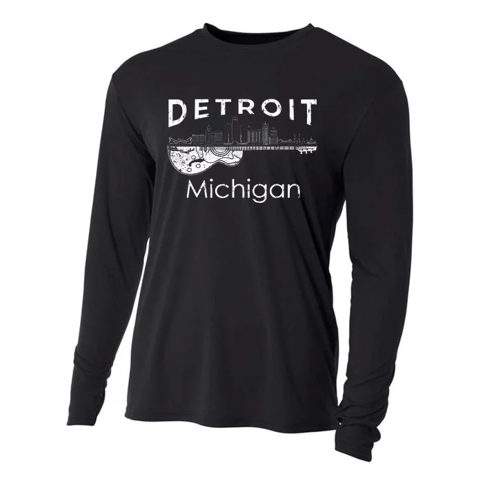 Detroit Souvenir Michigan Music Electric Guitar Cooling Performance Long Sleeve Crew