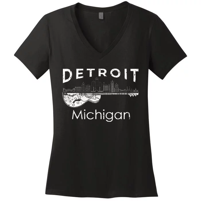 Detroit Souvenir Michigan Music Electric Guitar Women's V-Neck T-Shirt