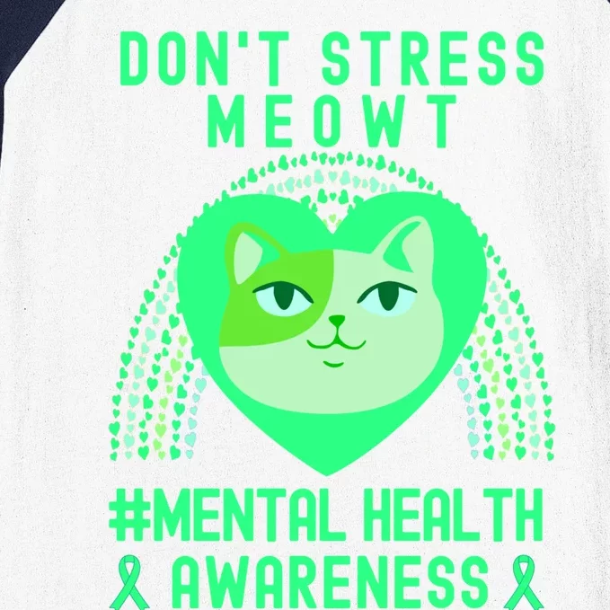 Don't Stress Meowt Tal Health Awareness Rainbow Heart Cat Gift Baseball Sleeve Shirt