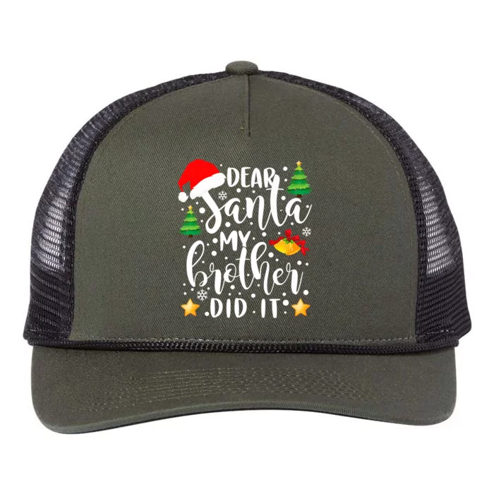 Dear Santa My Brother Did It Funny Christmas Pajama Retro Rope Trucker Hat Cap