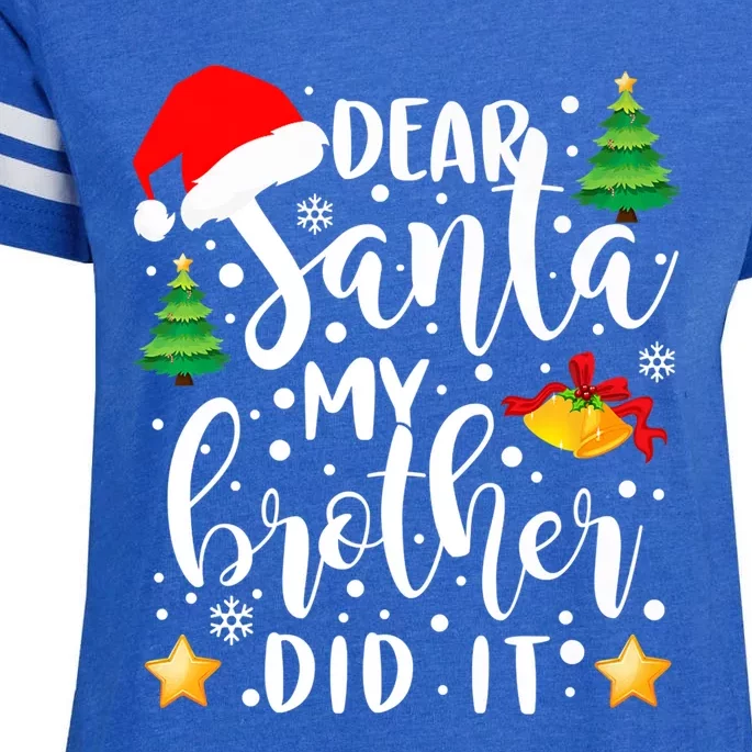 Dear Santa My Brother Did It Funny Christmas Pajama Enza Ladies Jersey Football T-Shirt