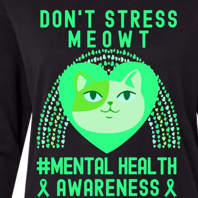 Don't Stress Meowt Tal Health Awareness Rainbow Heart Cat Cute Gift Womens Cotton Relaxed Long Sleeve T-Shirt