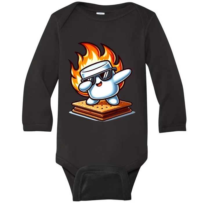 Dabbing Smore Marshmallow Cute Dab Dance Camping Baby Long Sleeve Bodysuit