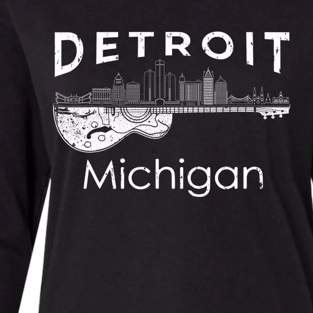 Detroit Souvenir Men Michigan Music Electric Guitar Womens Cotton Relaxed Long Sleeve T-Shirt