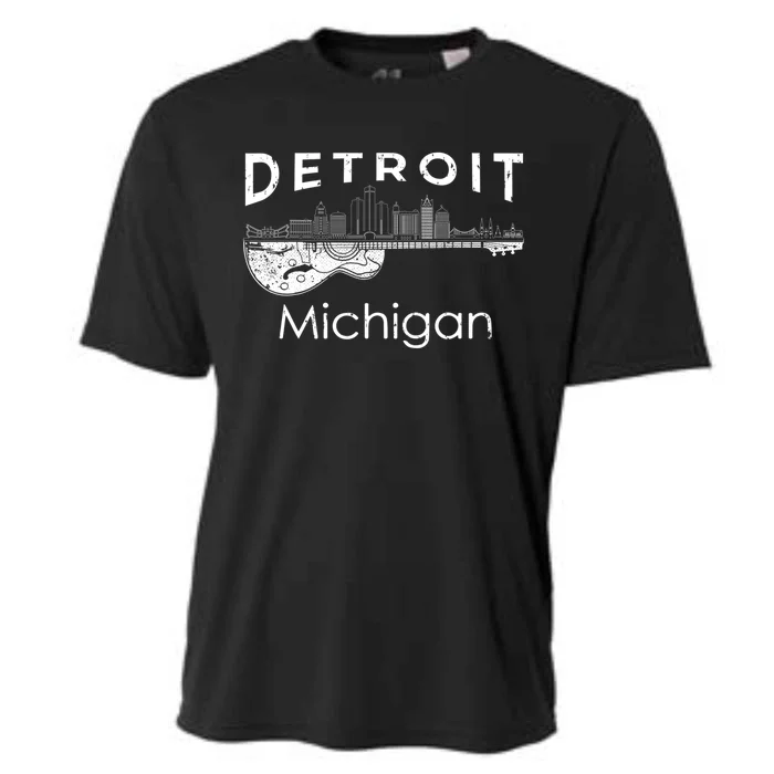 Detroit Souvenir Men Michigan Music Electric Guitar Cooling Performance Crew T-Shirt