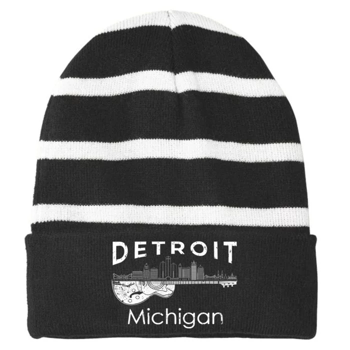 Detroit Souvenir Men Michigan Music Electric Guitar Striped Beanie with Solid Band