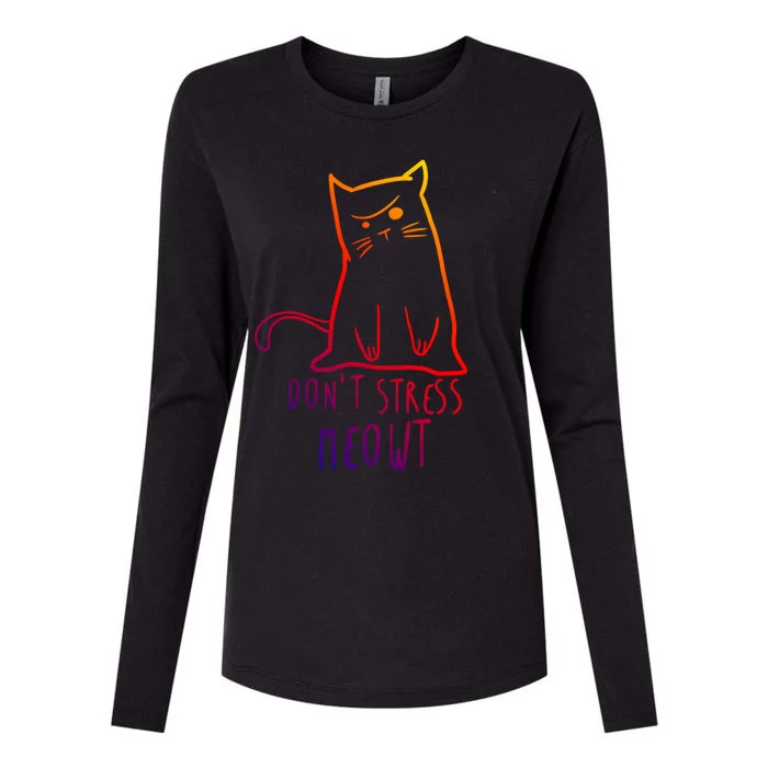 Dont Stress Meowt Funny Cat Humour Kitty Owner Cat Mom Dad Gift Womens Cotton Relaxed Long Sleeve T-Shirt