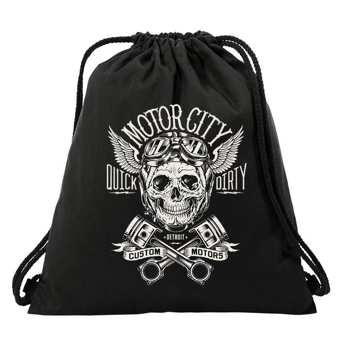 Detroit Skull Motor City Cruise Woodward Hot Rod Drawstring Bag