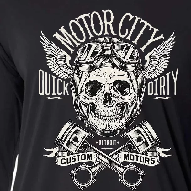 Detroit Skull Motor City Cruise Woodward Hot Rod Cooling Performance Long Sleeve Crew