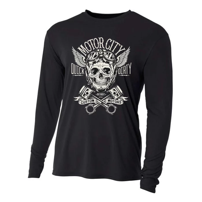 Detroit Skull Motor City Cruise Woodward Hot Rod Cooling Performance Long Sleeve Crew