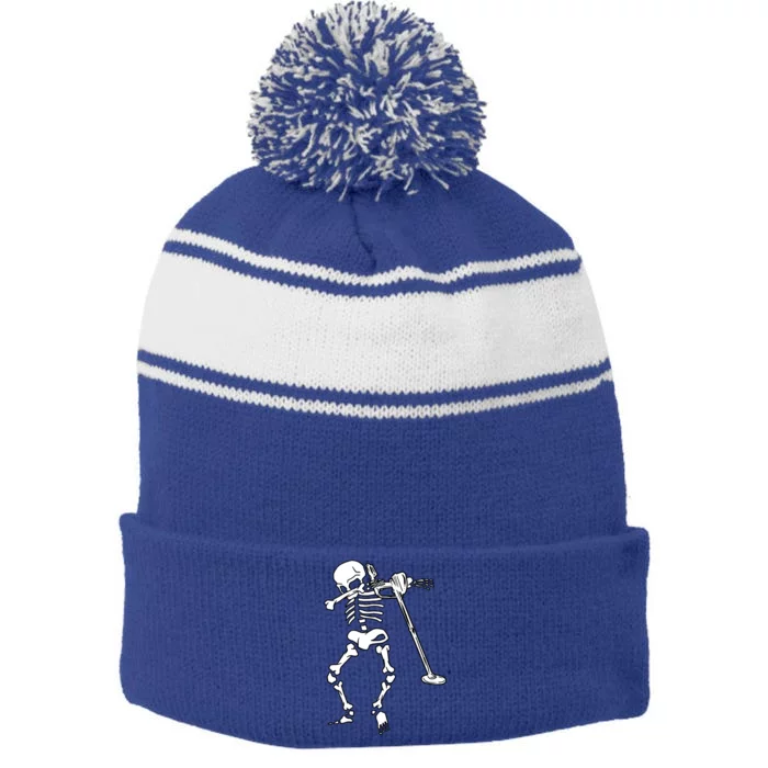 Dabbing Skeleton Metal Detector Halloween Funny Dab Humor Gift Stripe Pom Pom Beanie