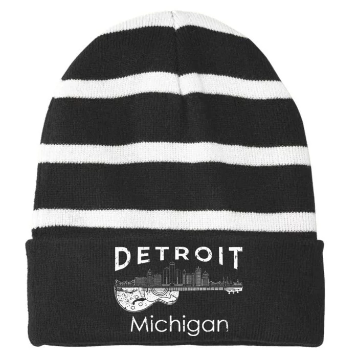 Detroit Souvenir Michigan Music Electric Guitar Striped Beanie with Solid Band