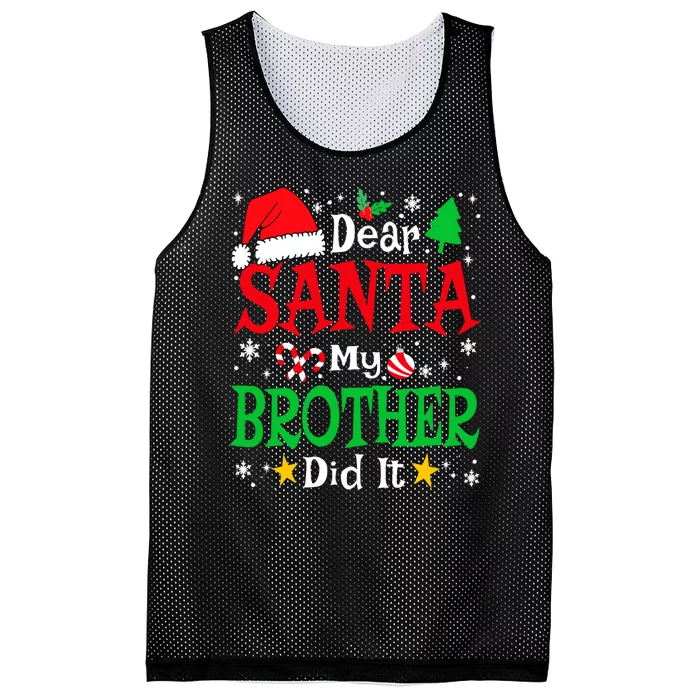 Dear Santa My Brother Did It Funny Christmas Pajama Family Mesh Reversible Basketball Jersey Tank