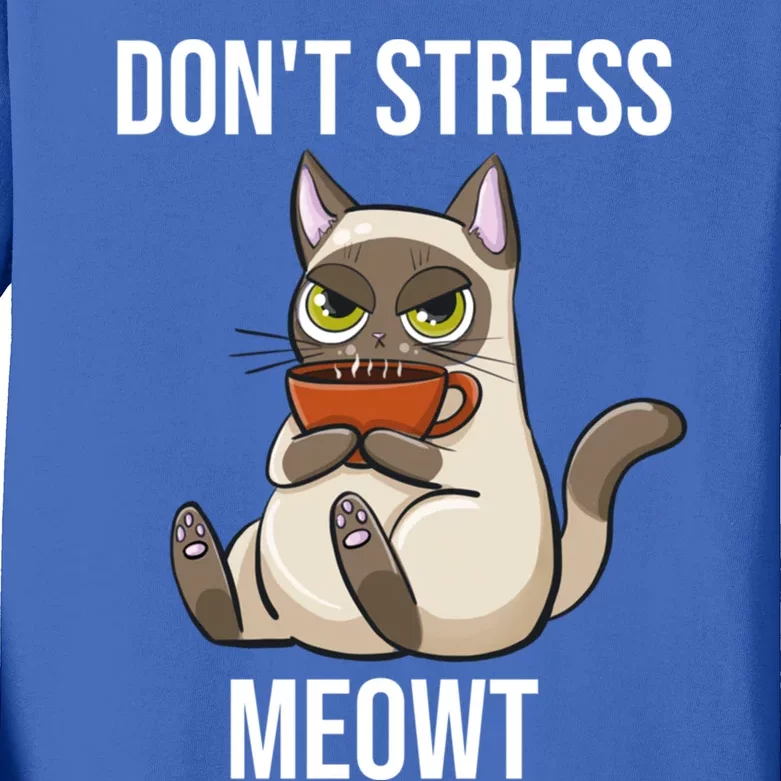 Dont Stress Meowt Funny Sarcastic Coffee Cat Gift Kids Long Sleeve Shirt