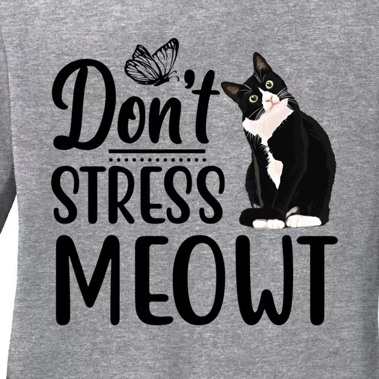 Dont Stress Meowt Cat Face Funny Jokes Sarcastic Sayings Gift Ladies Long Sleeve Shirt