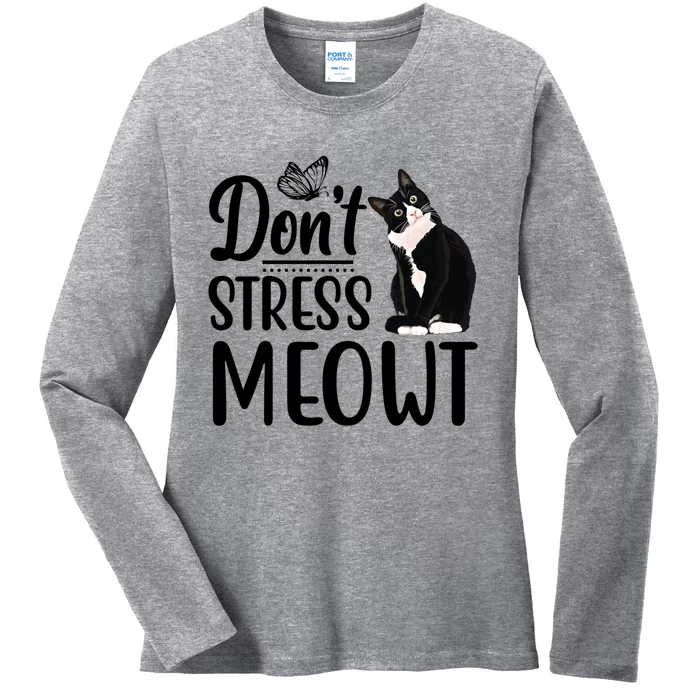 Dont Stress Meowt Cat Face Funny Jokes Sarcastic Sayings Gift Ladies Long Sleeve Shirt