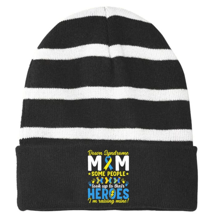 Down Syndrome Mom T21 Trisomy 21 Down Syndrome Awareness Striped Beanie with Solid Band