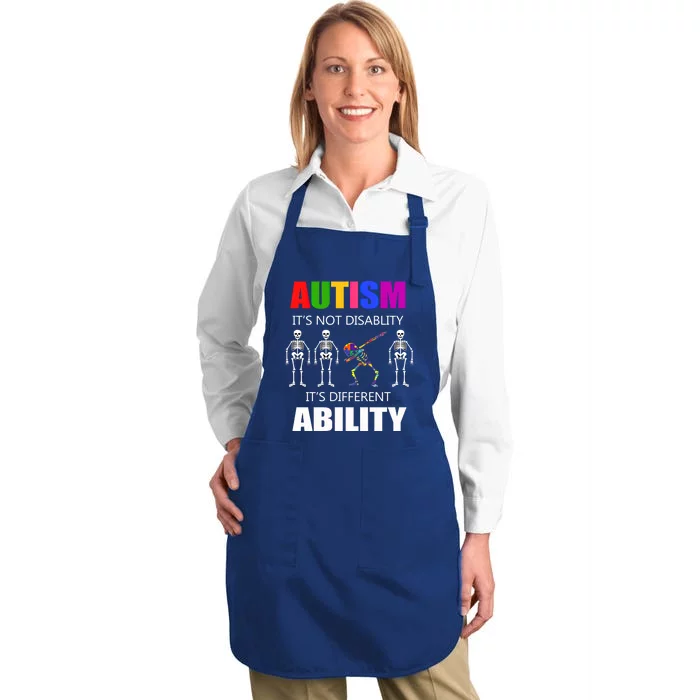 Dabbing Skeleton Not A Disability Autism Awareness Cute Gift Full-Length Apron With Pocket