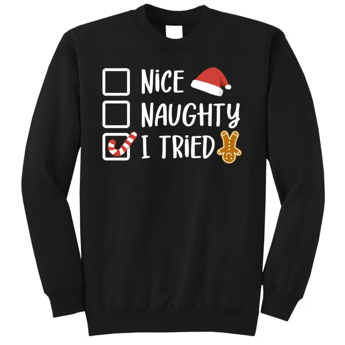 Dear Santa Nice Naughty I Tried Christmas List Xmas Santa Tall Sweatshirt