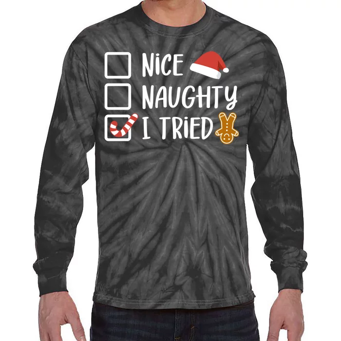 Dear Santa Nice Naughty I Tried Christmas List Xmas Santa Tie-Dye Long Sleeve Shirt