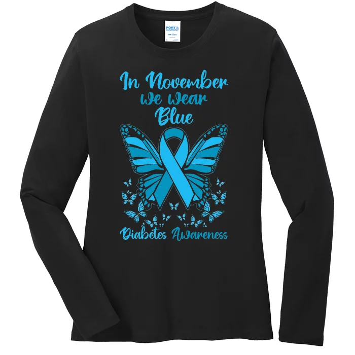 Diabetes Support November Blue Diabetes Awareness Ladies Long Sleeve Shirt