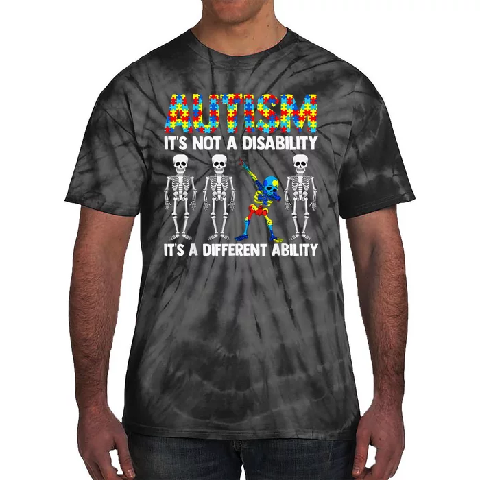 Dabbing Skeleton Not A Disability ASD Awareness Tie-Dye T-Shirt